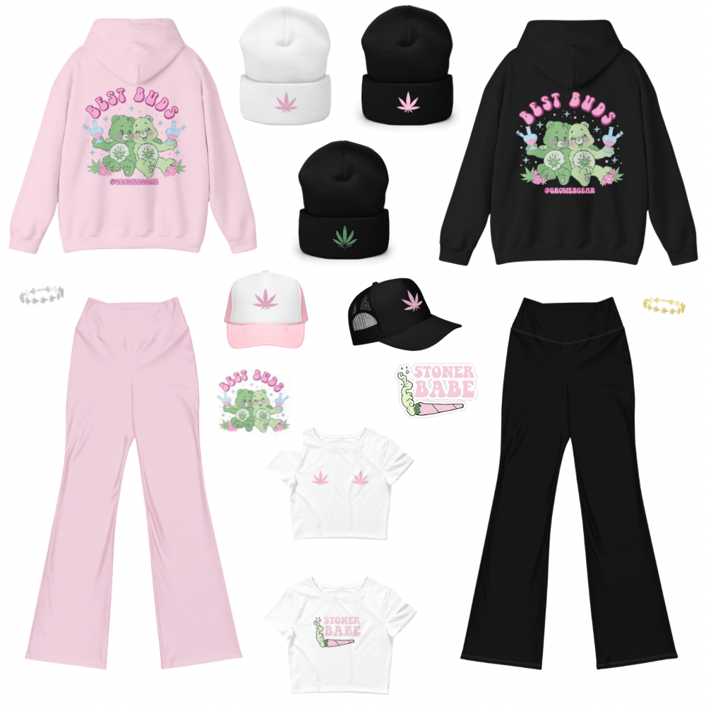 Pink Weed Leaf Cuffed Beanie