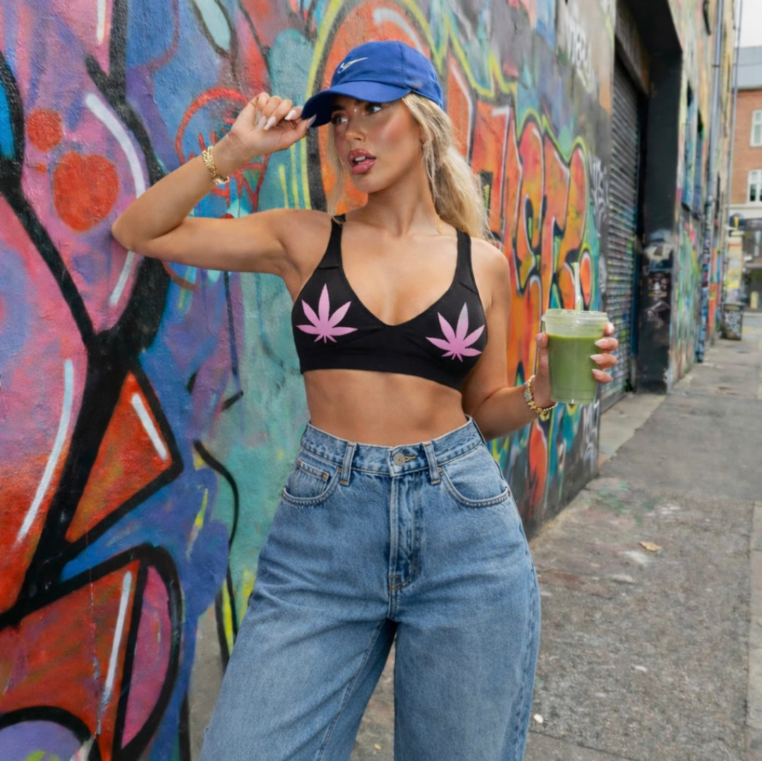 Pink Fan Leaf Bikini Top