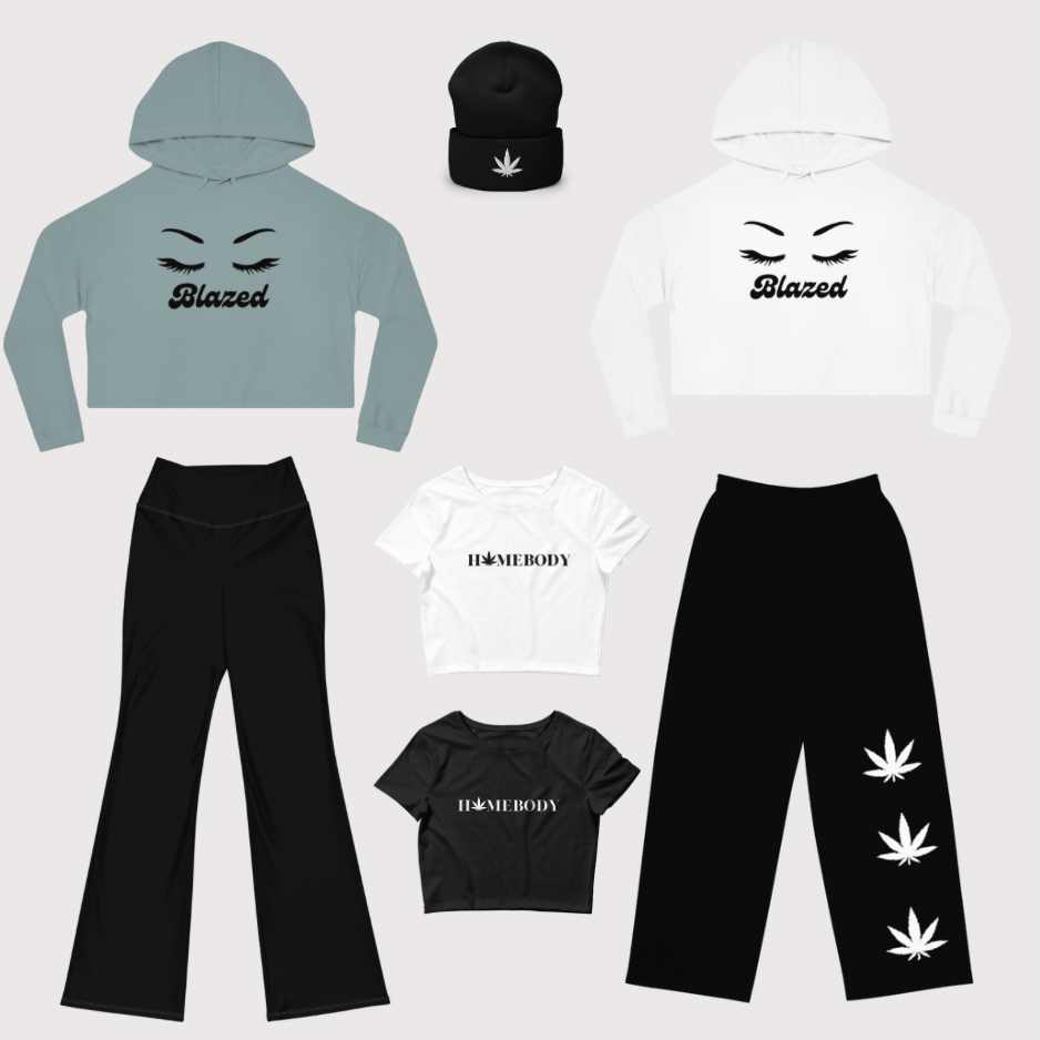 White Pot Leaf Wide-Leg Joggers