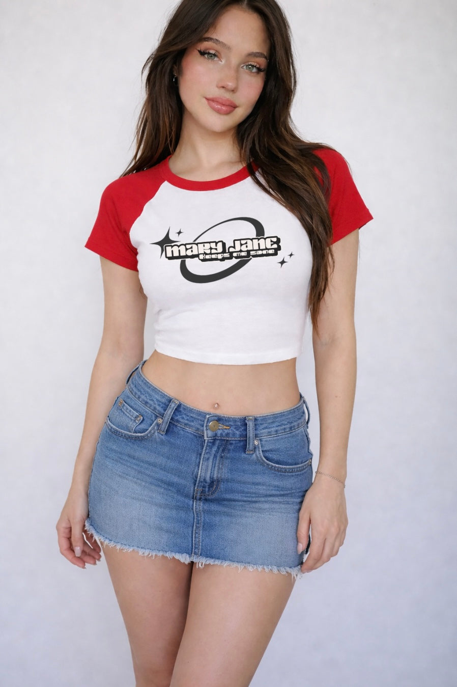 Mary Jane Keeps Me Sane micro rib raglan baby tee