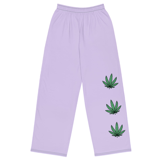 Lavender Weed Leaf Wide Leg Pants(High Waisted)