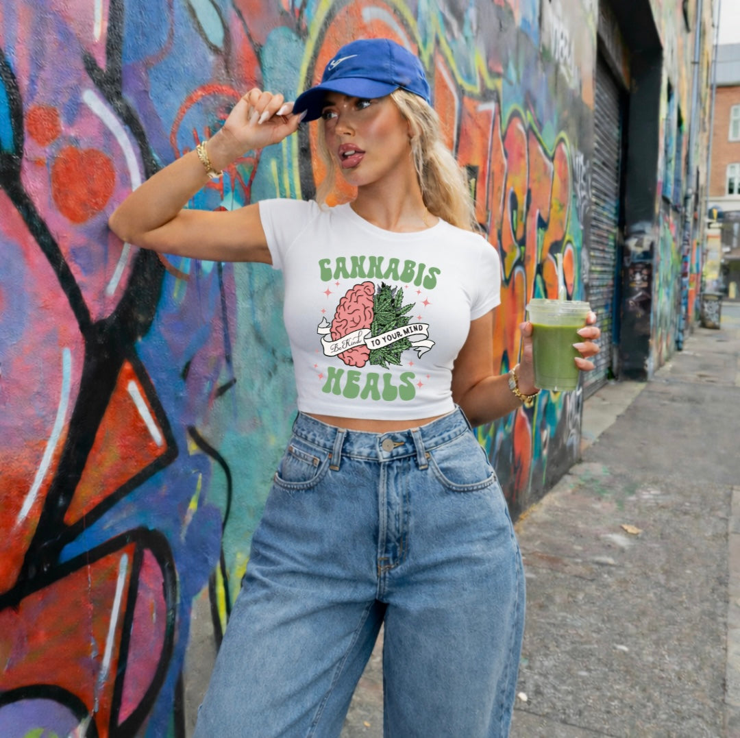Cannabis Heals Micro Rib Baby Tee